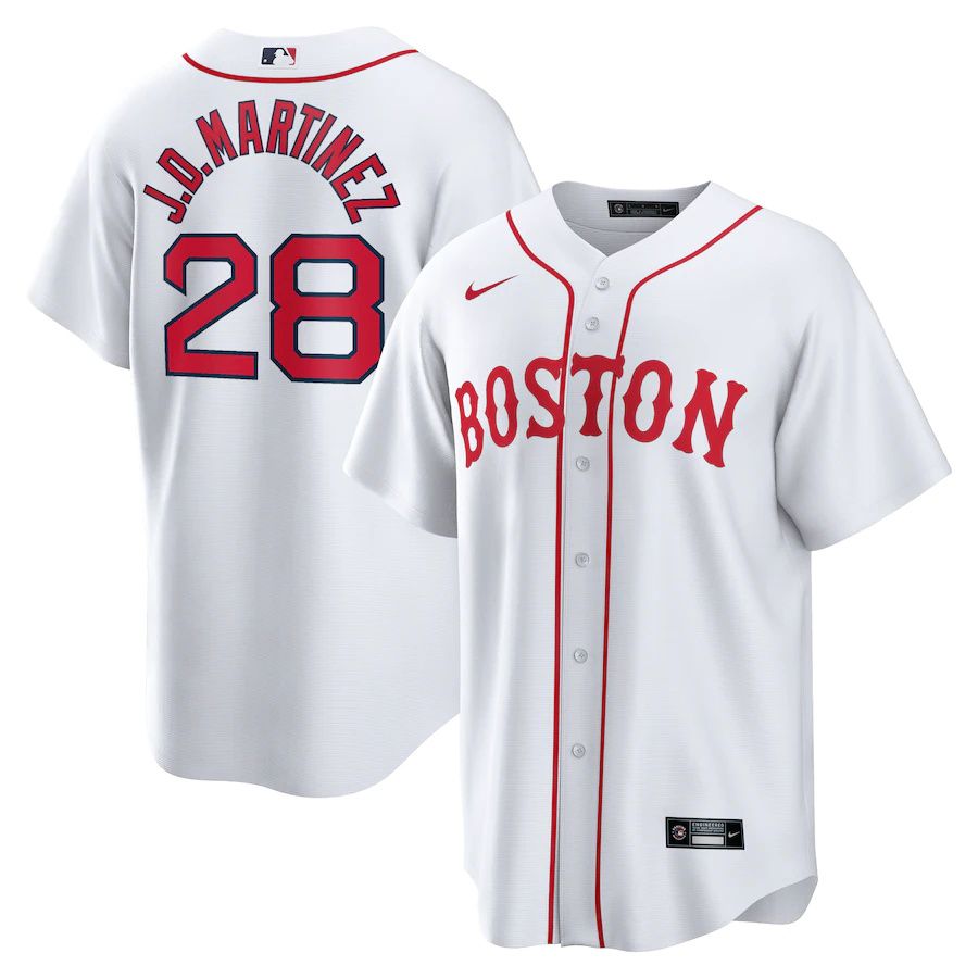 Mens Boston Red Sox 28 J.D. Martinez Nike White 2021 Patriots Day Official Replica Player MLB Jerseys